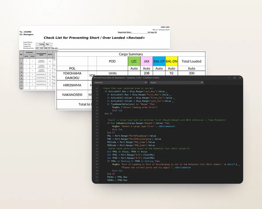 CargoCalc: расчёт погрузки судна в Excel