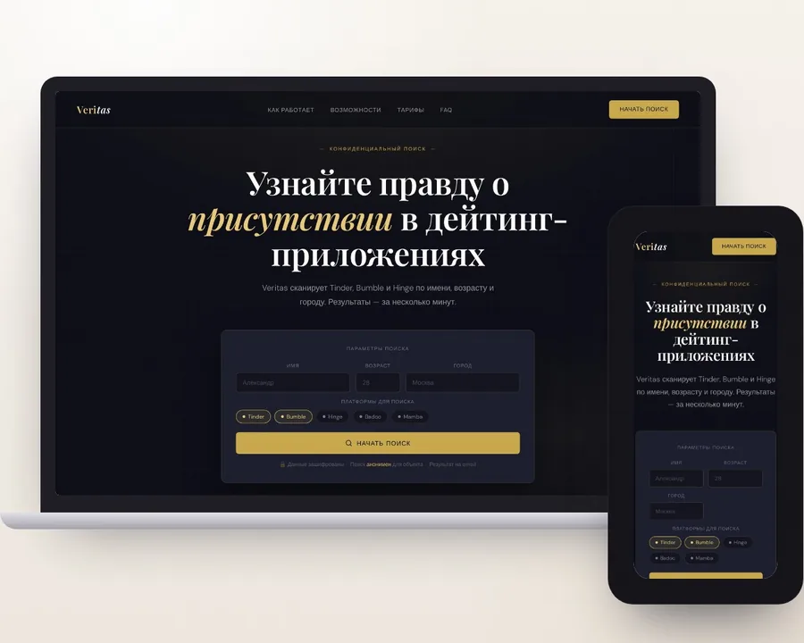 Лендинг сервиса Veritas